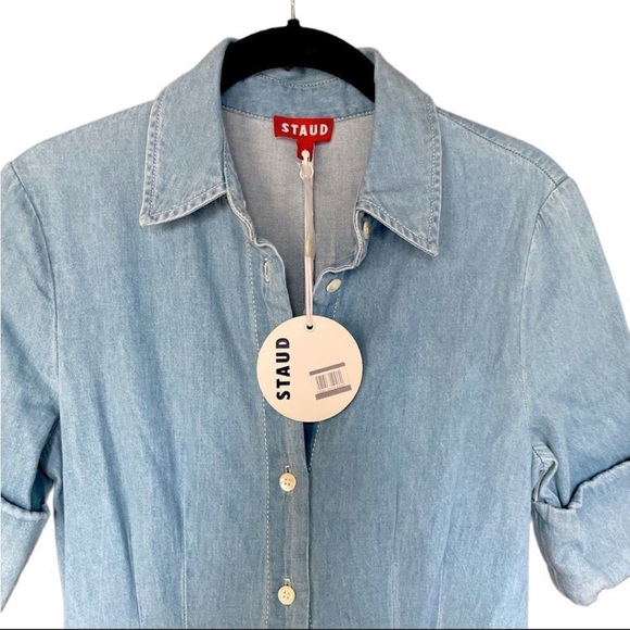 NWT Staud Joan Shirtdress in Light Wash Chambray  size 0 - Picture 6 of 10